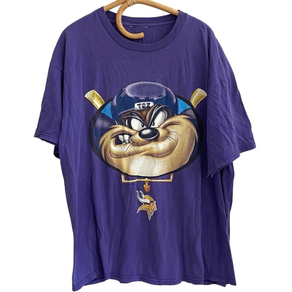 VTG 90s Minnesota Vikings Warner Bros Taz Tasmanian Devil BASEBALL‎ T-Shirt L